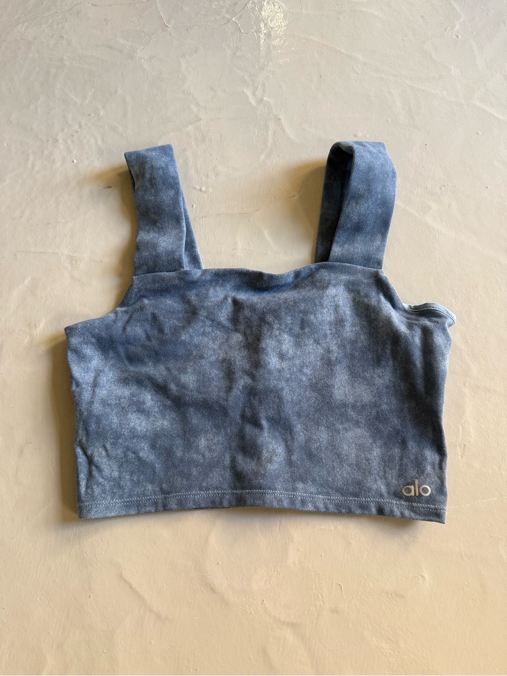 ALO Yoga cropped square bra tank in acid wash blue